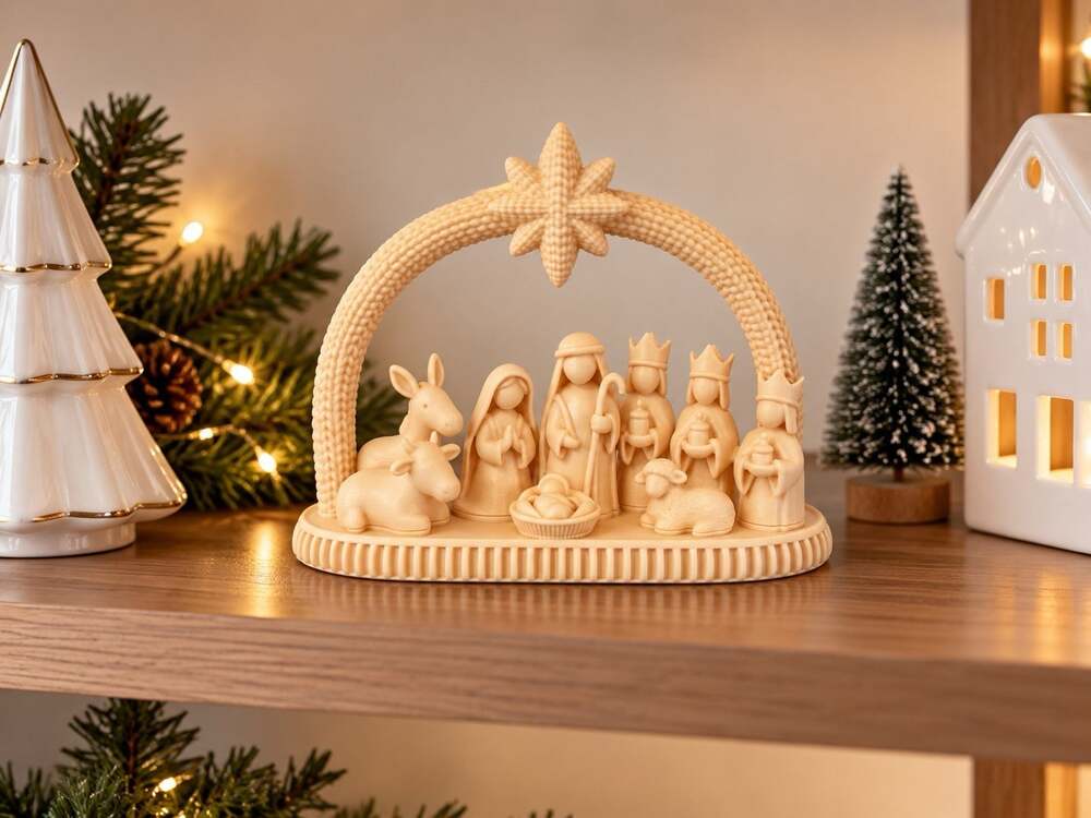 Christmas Nativity Scene Holy Family Manger Tabletop Decor Ornament, Xmas PLA